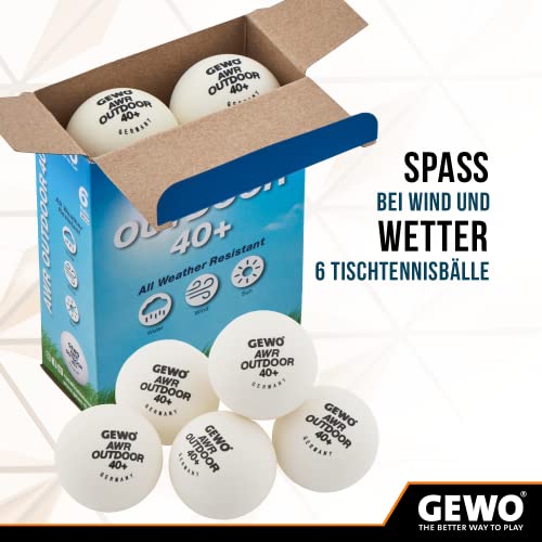 GEWO AWR Outdoor 40+ Table Tennis Balls - Water-Repellent Plastic Outdoor Table Tennis Balls for Outdoor Use, Weather-Resistant Training Table Tennis Balls, 40 + mm Diameter, Pack of 6