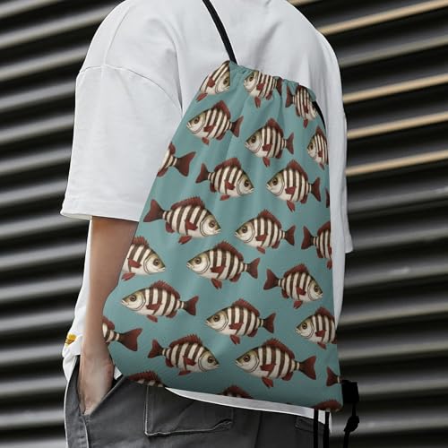 Gym Drawstring Bag Sports Sackpack Waterproof String Backpack with Shoe Compartment for Hiking Swimming Training, Fishing Fish Bass Smallmouth Lake Blue Great Lakes Bags - color: Picture (364)