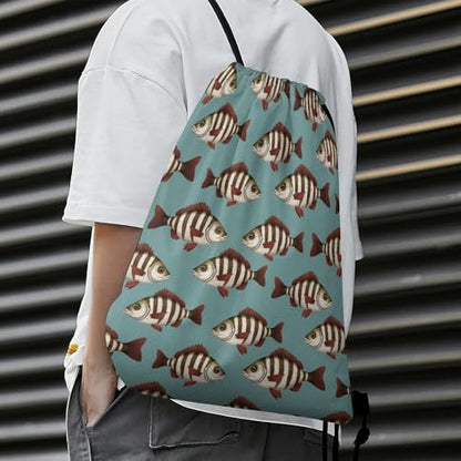 Gym Drawstring Bag Sports Sackpack Waterproof String Backpack with Shoe Compartment for Hiking Swimming Training, Fishing Fish Bass Smallmouth Lake Blue Great Lakes Bags - color: Picture (364)