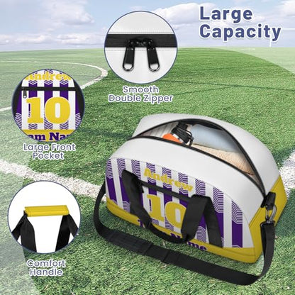 Basketball Soccer Gifts for Boys Girls - Custom Sports Duffle Bag, Personalized Name & Team Bag, Water-Resistant Gym Bag for Basketball, Soccer, Volleyball | Y-Purple Yellow - color: Y-Purple Yellow