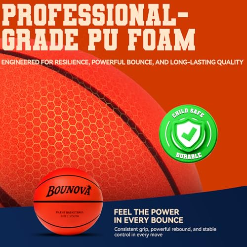 BOUNOVA Silent Basketball | Real Feel Powerful Bounce | Elegant Gift Box Packaging | Pro-Grade PU Foam Indoor Basketballs for Quiet Dribbling & Training - size: Size 3