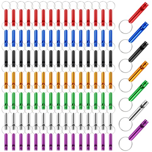 200/300 Pcs Emergency Whistles Keychain Set, Bulk Aluminum Alloy Extra Loud Safety Whistles, Ideal for Sports Referees, Lifesaving Training, Hiking and Camping