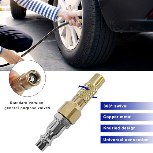 7PCS Heavy Duty Brass Air Nozzle with Quick Connector, Screw On Tire Inflator Chuck Air Needle w/Adapters, No Break Ball Needle Twist-on Chucks for Tire Inflator Gauge Compressor