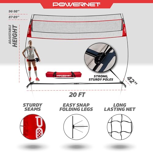 PowerNet Portable Volleyball Net for Backyard Training, Indoor Outdoor Volleyball Practice Equipment, Great for Hitting Serving Drills Small Scrimmage or 1 On 1 Game - size: 20-Foot