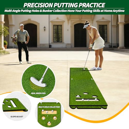 5x4ft Golf Hitting Mat for Indoor and Outdoor Practice, High-Elasticity Golf Practice Driving Range Turf Mat, Convertible 2-in-1 Golf Hitting & Putting Mat for Garage Simulator Training