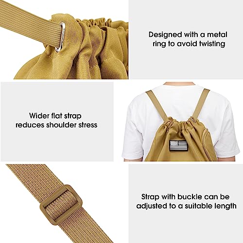 G4Free Drawstring Backpack Gym Backpack Soccer Basketball Bag with Shoes Compartment Tactical Water-Resistant String Sports Bag for Men Women(Tan) - color: Tan