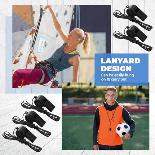 Arrowbash 500 Pcs Plastic Whistles Bulk with Lanyard Loud Crisp Sound Sports Whistle for Birthday Party Goody Bag Fillers Referees Coaches Survival (Solid Color Style,Black)