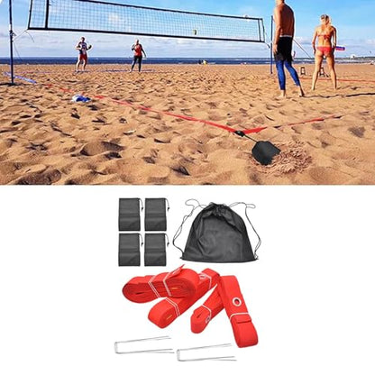 Sand Volleyball Boundary Lines Kit 16M and 8M Webbing Strap Accessory with Sand Bags - color: Red