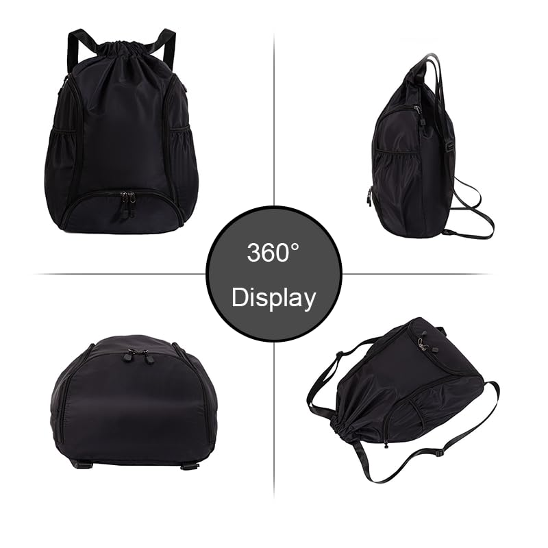 Sports Drawstring Backpack, Waterproof Swim Gym Bag for Women&Men, String Basketball Pack with Shoes Compartment, Dark Blue - color: Dark Blue