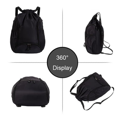 Sports Drawstring Backpack, Waterproof Swim Gym Bag for Women&Men, String Basketball Pack with Shoes Compartment, Black - color: Black