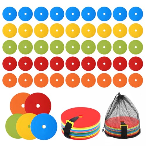 50 Pcs 6 inch Flat Cones Spot Markers Non-Skid Floor Hole Soccer Cones Field Court Spot Markers Flat Discs Soccer Training Equipment for Football Sports Speed Agility Practice