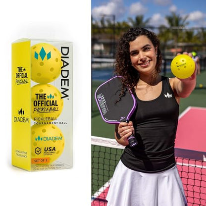 Diadem The Official Pickleball Balls | Fast and Durable Crack-Resistant Seamless, Outdoor, USAPA Approved for Tournament Play (Yellow, 3 Pack)
