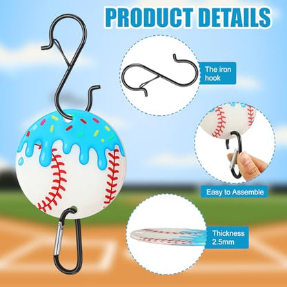 CroBlissful 6 Pcs Bag Hook for Fence Baseball Football Basketball Tennis Team Gifts Bag Clip Sports Backpack Buckle with Acrylic Board for Bat Water Bottle Player Lover Gifts - color: Ice Cream Baseball