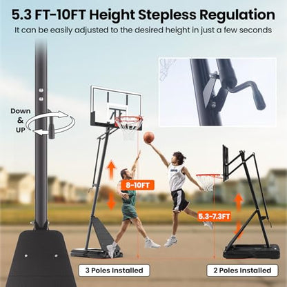 BACKYARD BLITZ Basketball Hoop, 44&48IN&54IN Backboard Portable Basketball Goal System, 10FT Hand-Crank Adjustable Basketball Hoops Outdoor