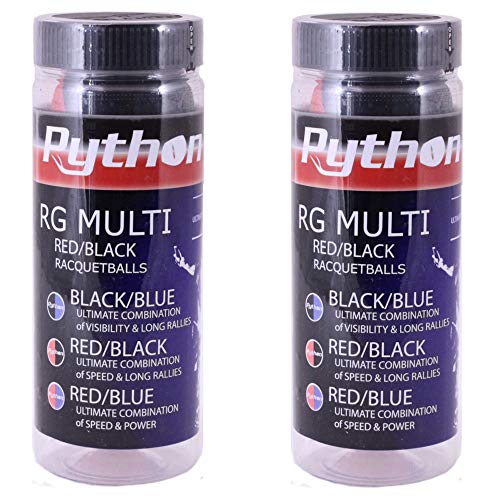 Python 3 Ball Can RG Multi Colored Racquetballs (Endorsed by Racquetball Legend Ruben Gonzalez!) (Red/Blue, Red/Black, Black/Bue Colors Available) - color: Black/Red, size: 2-Pack