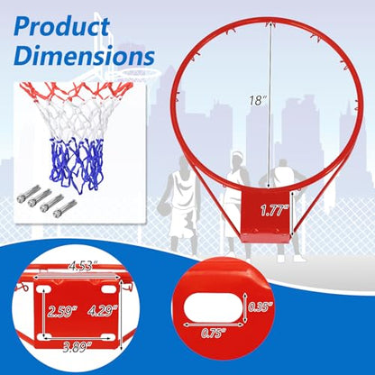 Goplus Replacement Basketball Rim Net, 18inch Portable Basketball Hoop Wall Door Mounted Indoor Outdoor Hanging Outside