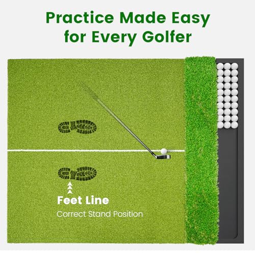 Dual Turf Golf Hitting Mat with Ball Tray, 5x4 & 6x4 ft, 26mm/31mm Thick, Alignment Aid, Golf Practice Mat Indoor & Outdoor, Driving & Chipping Pad Simulator Mat - style: Standard 5x4ft–26mm