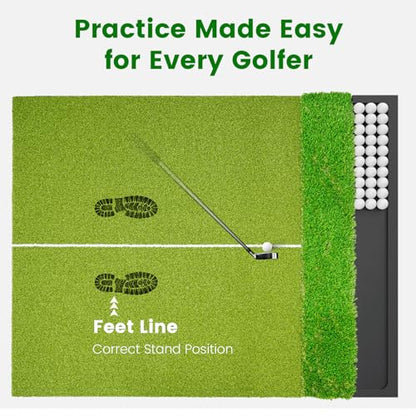 Dual Turf Golf Hitting Mat with Ball Tray, 5x4 & 6x4 ft, 26mm/31mm Thick, Alignment Aid, Golf Practice Mat Indoor & Outdoor, Driving & Chipping Pad Simulator Mat - style: Standard 5x4ft–26mm