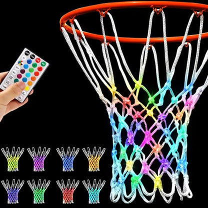 NewBEP Lighted Basketball Net - LED Replacement Basketball Nets, Change Colors with Remote, LED Basketball Net Light for Outdoor Indoor 10 Loops Rim