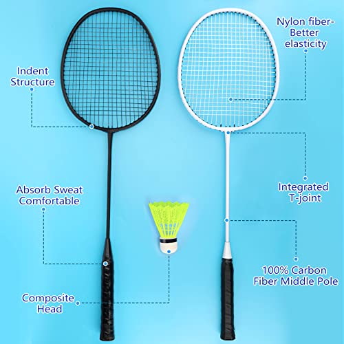 12 Pack Badminton Rackets Set Including Badminton Racquets, Nylon Shuttlecocks and Carry Bag for Outdoor Backyard Games Beginners - color: White, Black