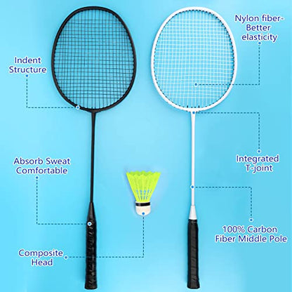 12 Pack Badminton Rackets Set Including Badminton Racquets, Nylon Shuttlecocks and Carry Bag for Outdoor Backyard Games Beginners - color: White, Black