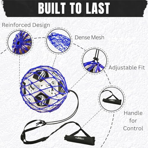 Handle Solo Soccer Kick Trainer with New Ball Locked Net Design, Soccer Ball Bungee Elastic Training Juggling Net (Fits Ball Size 3, 4, 5) - color: Blue