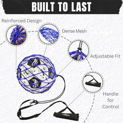 Handle Solo Soccer Kick Trainer with New Ball Locked Net Design, Soccer Ball Bungee Elastic Training Juggling Net (Fits Ball Size 3, 4, 5) - color: Blue