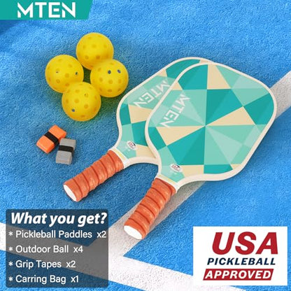 Pickleball Paddles Set of 2 or 4, or Single Paddle – USAPA Approved Fiberglass Surface Pickleball Rackets Set for Men & Women - color: Lake white*2
