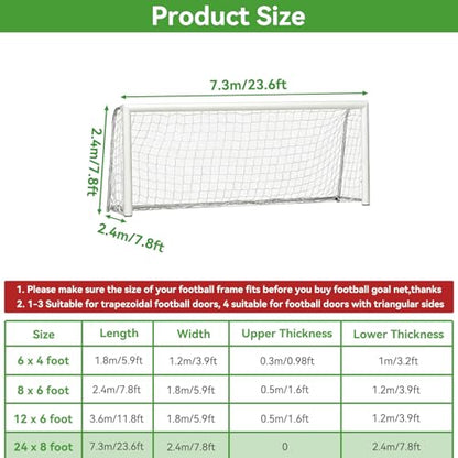 Soccer Net, Soccer Goal Replacement Net for 24x8ft, 12x6ft, 8x6ft and 6x4ft, Football Goal Post Netting, Adults and Youth Soccers Practice 5 Size Ball - size: 24X8FT