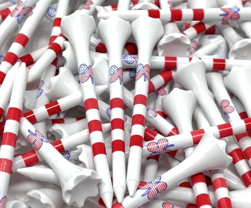 NorthPointe Four Leaf Clover/Shamrock 3 ¼” Plastic Golf Tees - 100 Tees in Bulk - color: Stars & Stripes Four Leaf Clover