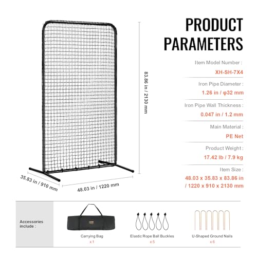 VEVOR Batting Screen - Baseball & Softball Protector with Carry Bag & Ground Stakes, Pitching Net for Pitchers Protection - size: 7*4 ft, style: Heavy I Screen