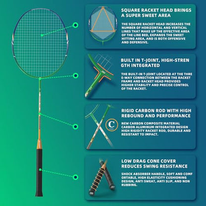SKEERY Professional Badminton Set with Winch System,Portable Badminton Net includes Carbon Aluminum Badminton Rackets Set of 4,3 Shuttlecocks and Carrying Bag,Badminton Sets for Backyards,Beach - color: Blue