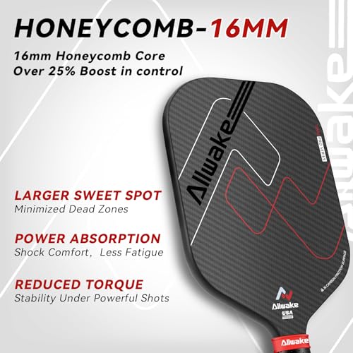 Pickleball Paddles, 3K Raw Carbon Fiber Pickleball Paddle, USAPA Approved, Thermoformed Pickle Ball Rackets for Power & Spin, 16mm Polypropylene Honeycomb Core, Textured Carbon Grit Surface