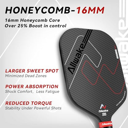 Pickleball Paddles, 3K Raw Carbon Fiber Pickleball Paddle, USAPA Approved, Thermoformed Pickle Ball Rackets for Power & Spin, 16mm Polypropylene Honeycomb Core, Textured Carbon Grit Surface