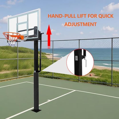 Outdoor in-Ground Basketball System, 8-10Ft Quick-Adjust Height Hoop, 55" Shatterproof Tempered Glass Backboard, Heavy-Duty Stable Base for Driveway, Court, Backyard