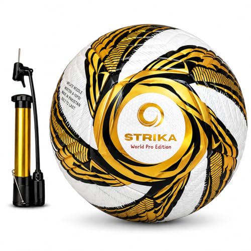 STRIKA Soccer Ball Size 5 & 4 – World Pro Match Level Performance, Thermo Bonded Seamless Design, True Flight Control, Indoor Outdoor Training & Game Ball, Includes Pump - color: WC - Gold, size: 5
