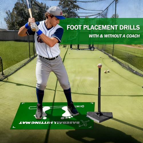 Baseball Training Mat, Baseball and Softball Batter Stance Hitting Mat, Improve Posture, Batting Mat with Toes Facing Place, Silent Anti-Skid, Baseball Training Equipment, 35.4 * 23.6 Inch - color: Green B