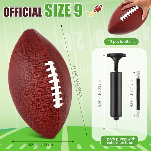 Syhood 12 Pack Composite Leather Footballs Official Size Footballs Bulk Leather Inflatable Football with Pump Regulation Highschool College Football for Training and Recreational Play - color: Brown, size: Size 9