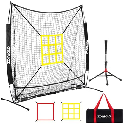 ZONLOLO 6x6ft Baseball & Softball Net for Hitting,Pitching and Batting, Throwing,Baseball net with Sturdy Bow Frame,Battting Tee,Strike Zone, Middle Size,Suitable for Kids!