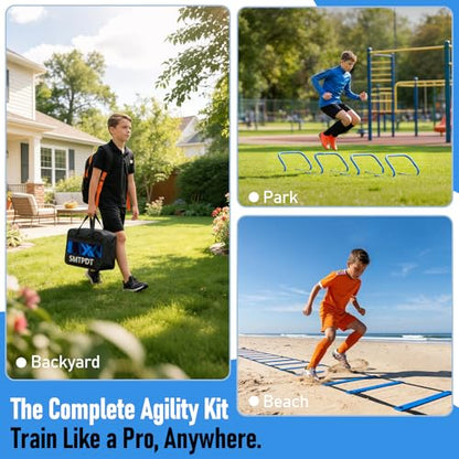 Agility Ladder,Soccer Training Equipment Set,20ft Speed Ladder,4 Agility Hurdles,Football Basketball Training Equipment,Football Accessories for Kids Youth Adults | Footwork, Speed & Agility Training - color: Blue