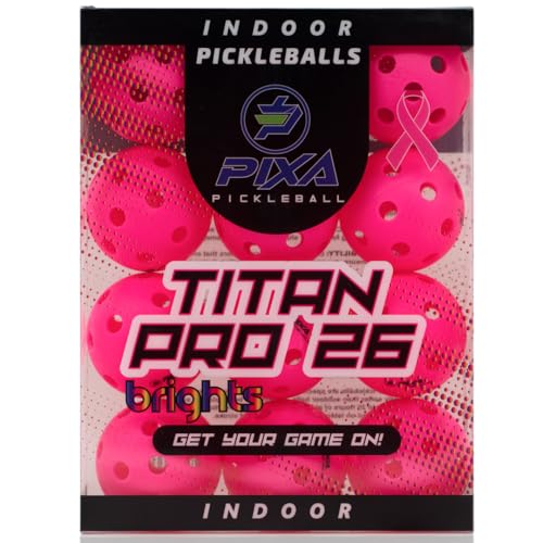 PIXA Titan Pro 26 Indoor Pickleball - USAPA Approved, Durable Indoor Pickleballs, Consistent Bounce, Smooth Flight, Ideal for Competitive Play- Packs of 3, 6, 12, 50 - color: Pickled Pink, size: 12 Pack