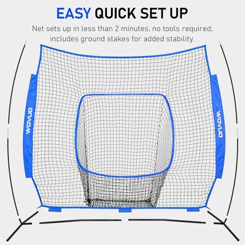 7x7 ft Baseball Net for Batting Pitching Hitting, Softball Pitching Net with Strike Zone, Tee, Ball Caddy, Softball Batting Net Baseball Training Equipment for Kids Adult Youth Sport Practice - color: Blue