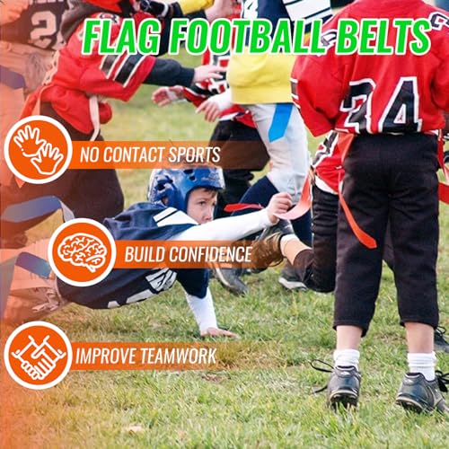 Glow in the Dark Flag Football Belts Set: 4 Adjustable Belts 12 Football Flags, Easy Tear-Away Design, Football Gear for Kid Youth Adult, Perfect for Camping Yard Beach Games, Glow Party Accessories