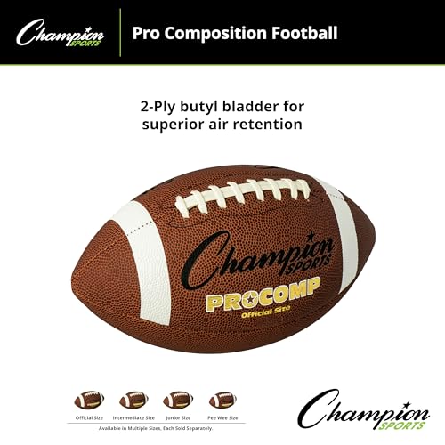 Champion Sports Pro & Composite Series Footballs – Water-Resistant Composite, Indoor/Outdoor, Official–Pee Wee Sizes - size: Official, style: Pro Composite