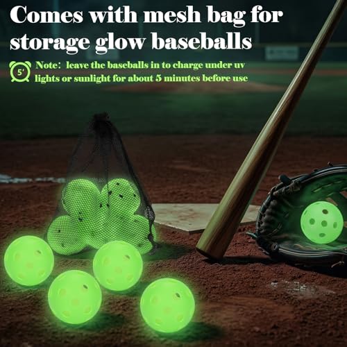Coopay 6/12 Pack Practice Balls Glow in The Dark Baseballs Plastic Soft Baseballs with Drawstring Bag for Indoor Outdoor Night Training, Backyard Games Batting Hitting Softballs - color: Green, style: 12 Pack