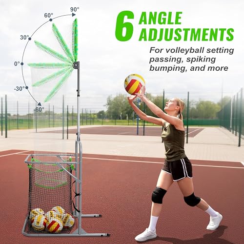 Volleyball Setter Training Net Equipment, Setting Trainer with Target Hoop, Precision Cloth, Ball Collection, Adjustable 5 Heights (4.7-9.8 ft) 6 Angles