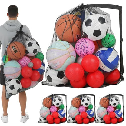 Extra Large Sports Ball Bag 30 x 40 Inches Mesh Soccer Basketball Bags Large Mesh Pouch with Adjustable Shoulder Strap for Football Volleyball Gym Sports Equipment (4 Pcs)