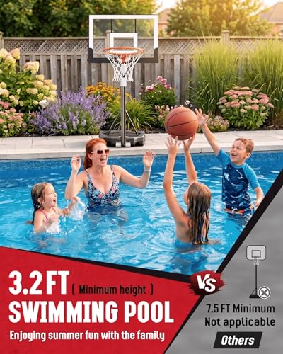 Seray Kids Basketball Hoop Outdoor [Patented 6s Safe-Adjust] 3.2-7.2FT, Indoor/Poolside/Mini Basketball Hoop for Kid/Toddler/Youth/Adult in Backyard/Driveway,Shatterproof Backboard and Enlarged Base