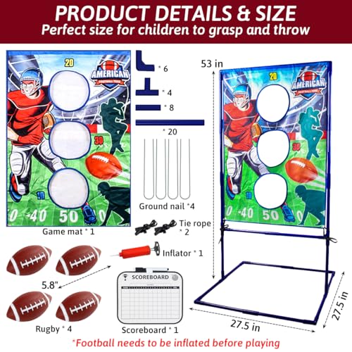 Punieayi Football Toss Game with 4 Inflatable Balls, Football Throwing Target Games for Boys 8-12, Sports and Outdoors Toys for Kids Ages 3+