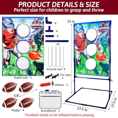 Punieayi Football Toss Game with 4 Inflatable Balls, Football Throwing Target Games for Boys 8-12, Sports and Outdoors Toys for Kids Ages 3+